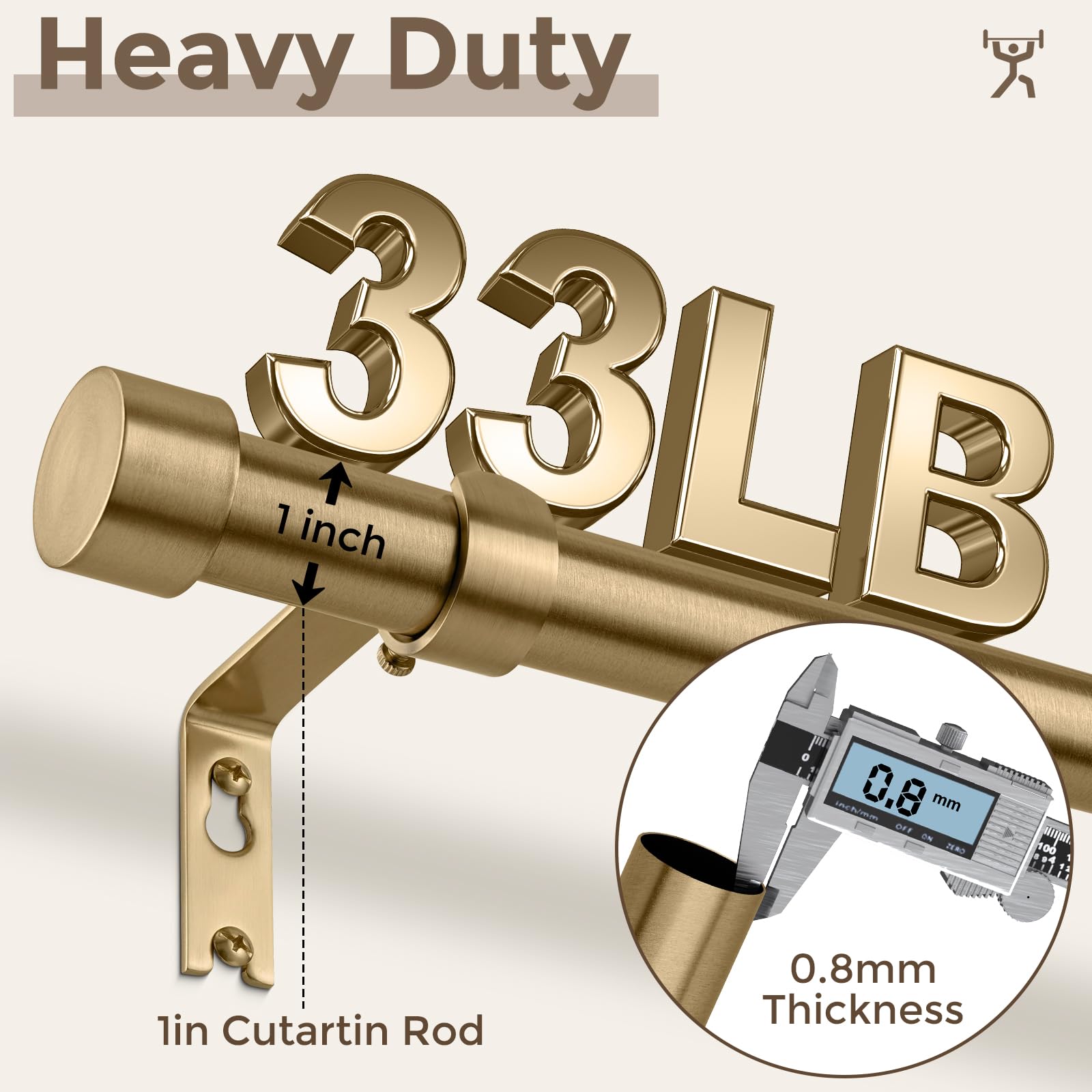 VOIIY 1-inch diameter curtain rod with wall-mount assembly for secure setup