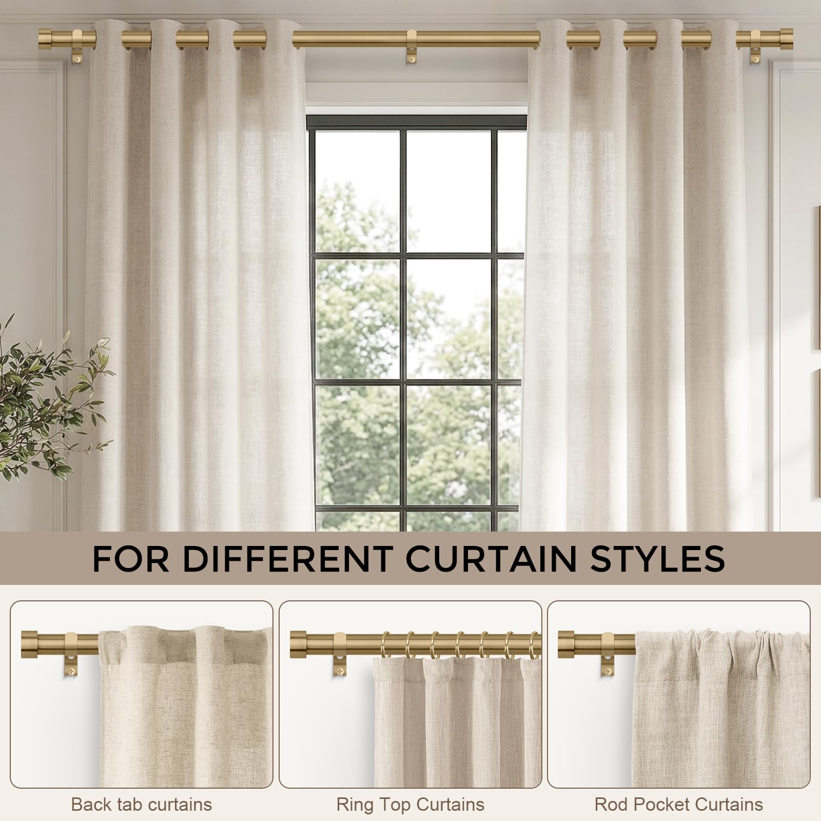 VOIIY warm gold rod complements bedroom and living room decor