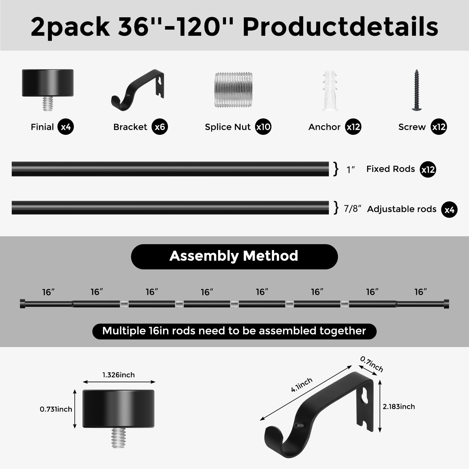 VOIIY 2-pack curtain rods provide versatile window coverage.