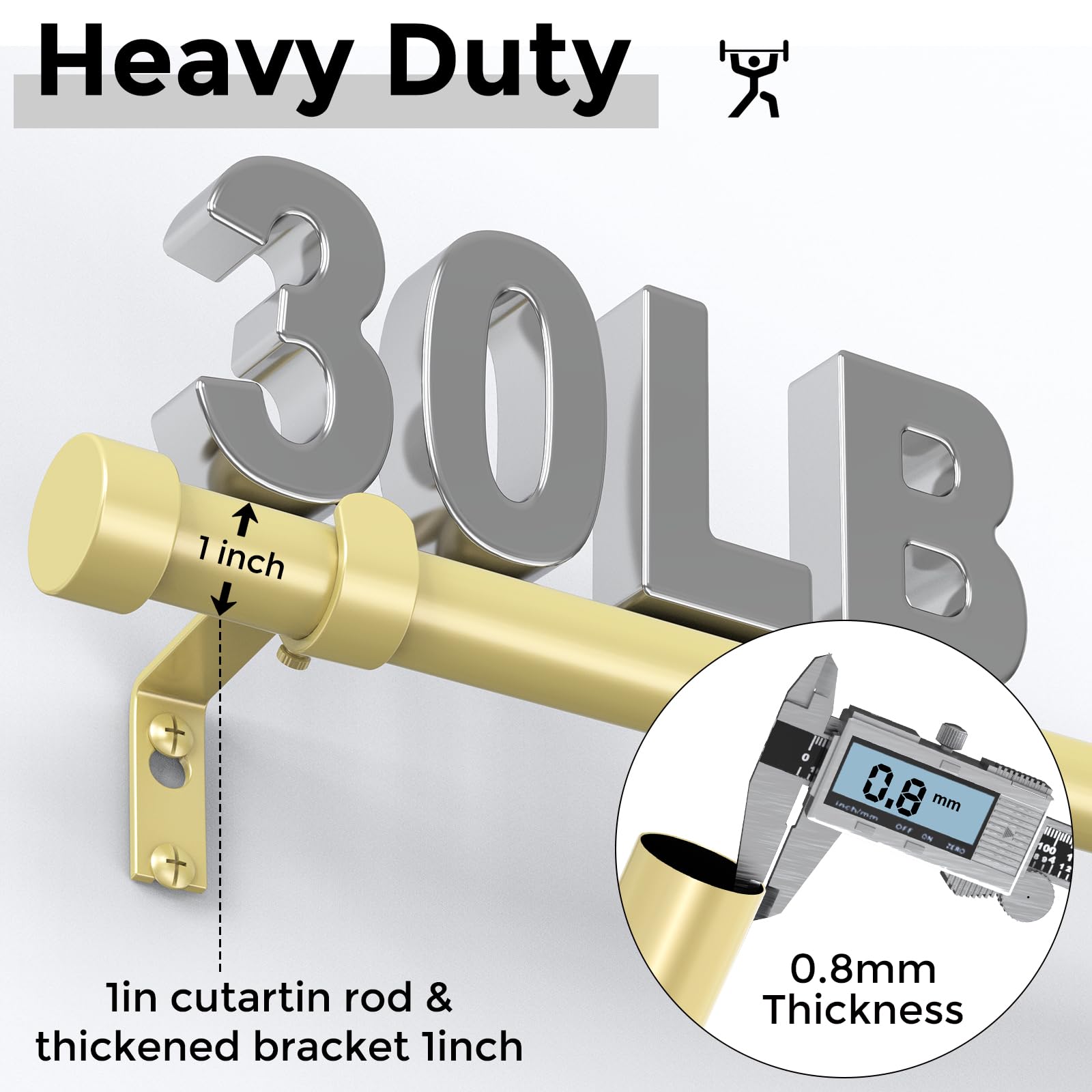 VOIIY heavy-duty curtain rod supports up to 30 pounds for heavy drapes.