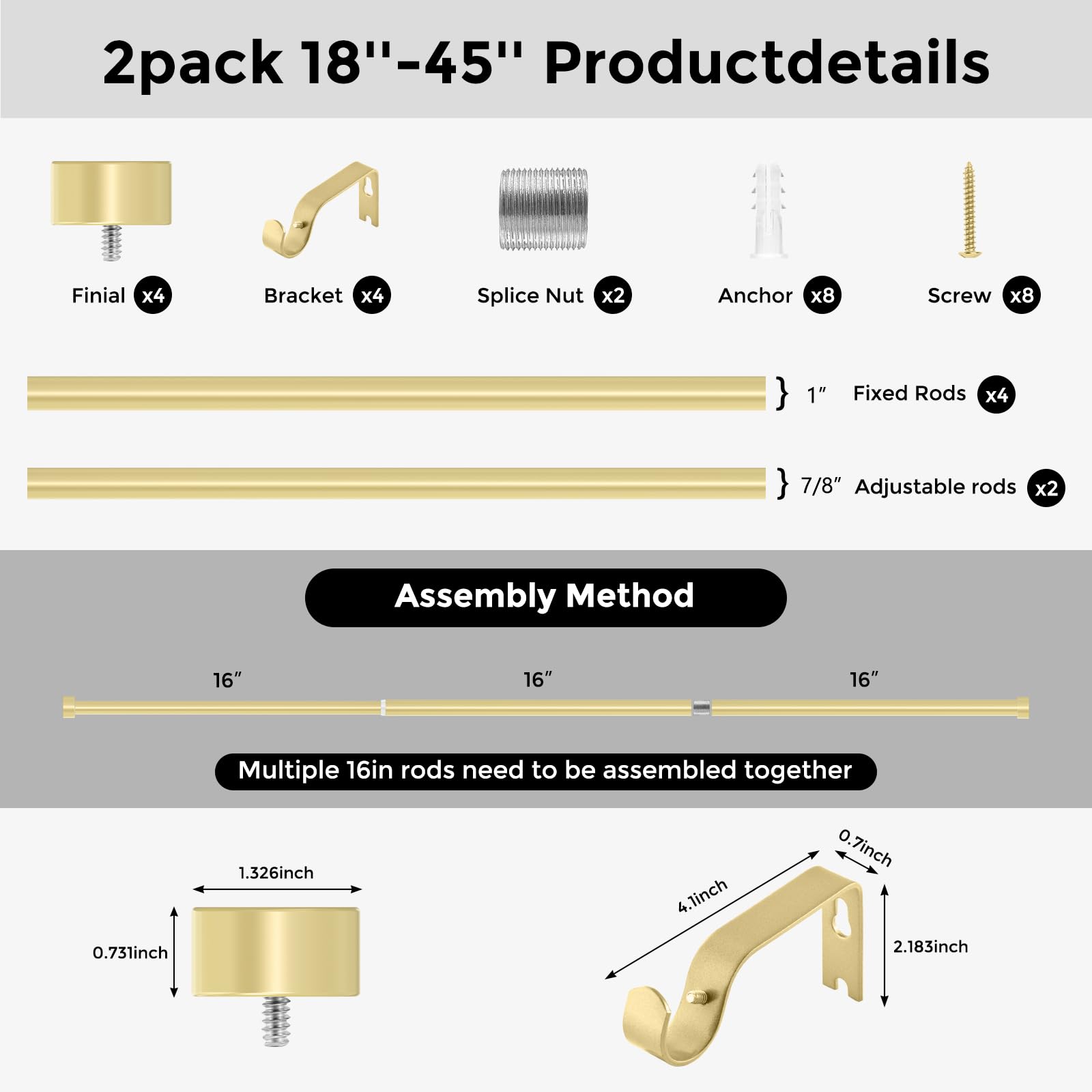 VOIIY two-pack curtain rod set offers matching hardware for multiple windows.