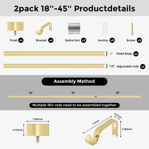 VOIIY two-pack curtain rod set offers matching hardware for multiple windows.