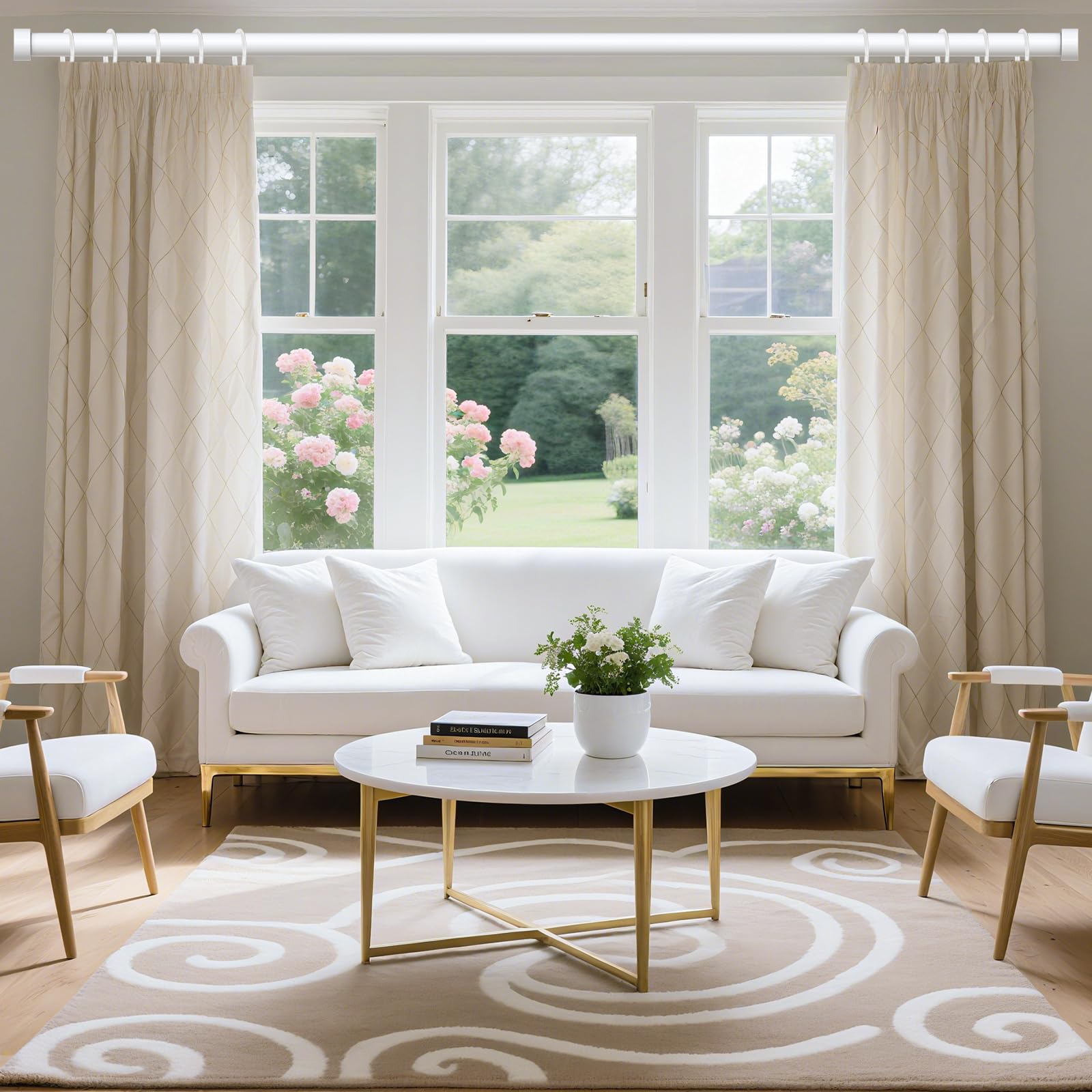 VOIIY adjustable-length curtain rod from 36 to 88 inches fits many windows.