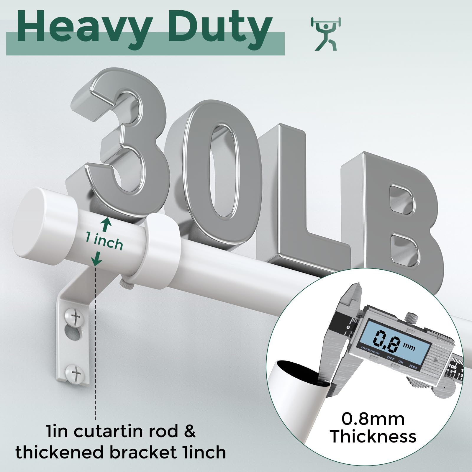 VOIIY heavy-duty steel rod 1-inch diameter supports heavier drapes.