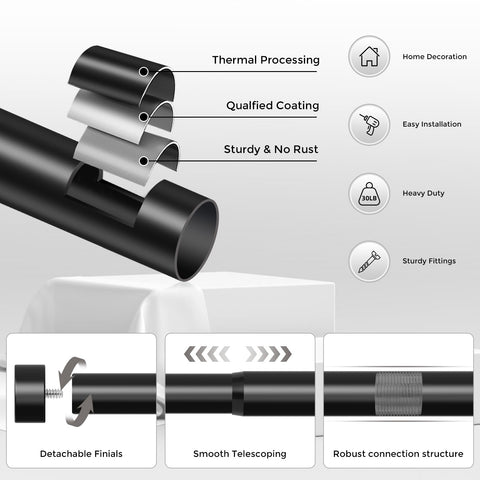 VOIIY rust-resistant steel curtain rod for long-lasting performance.