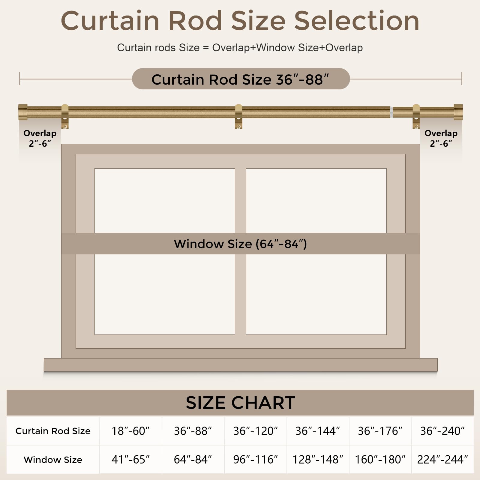 VOIIY warm gold curtain rod bedroom decor with refined ambiance