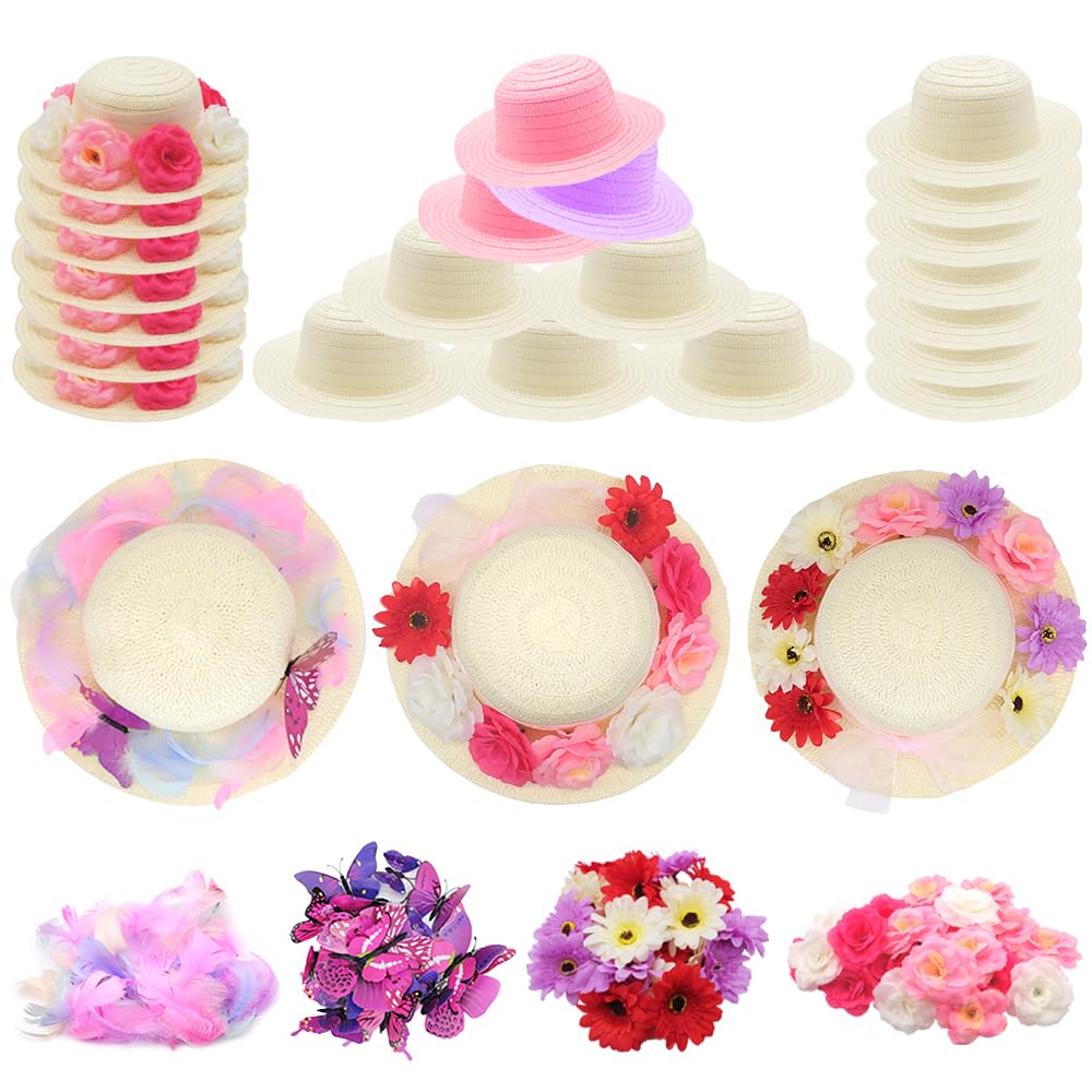 VoizVony tea party hats straw hats bundle for kids' crafts and decor.