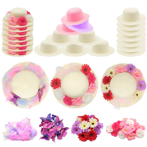 VoizVony tea party hats straw hats bundle for kids' crafts and decor.