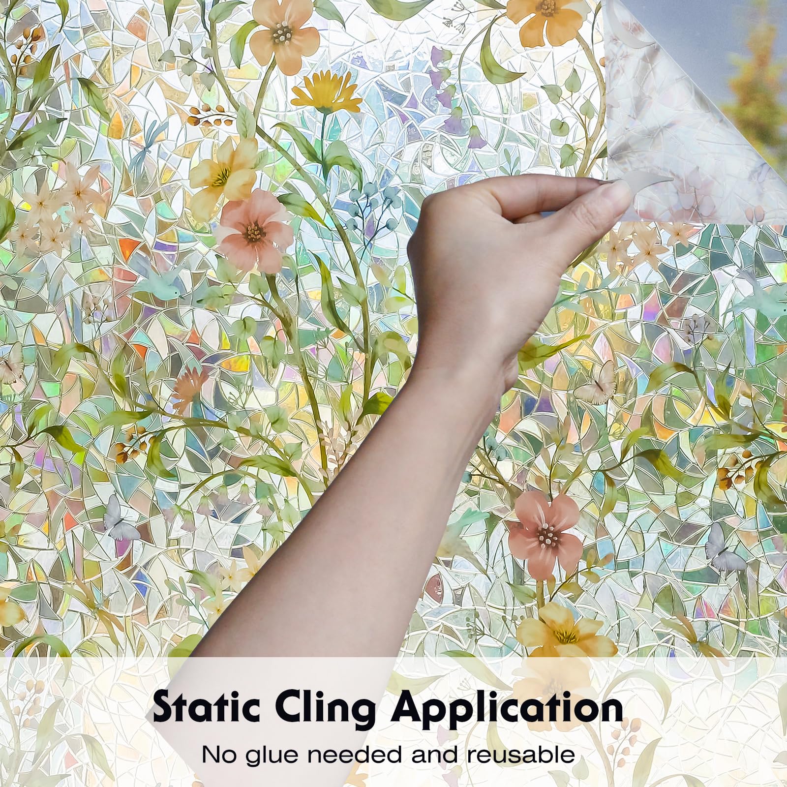Volcanics glue-free static cling film removes cleanly and reuses easily.