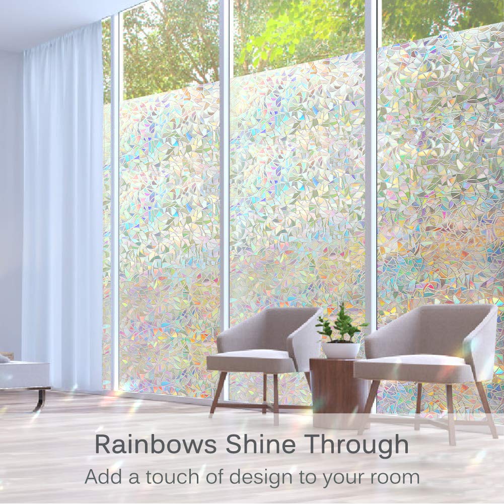 Volcanics no-adhesive privacy film application closeup shows clean glass and residue-free adhesion.