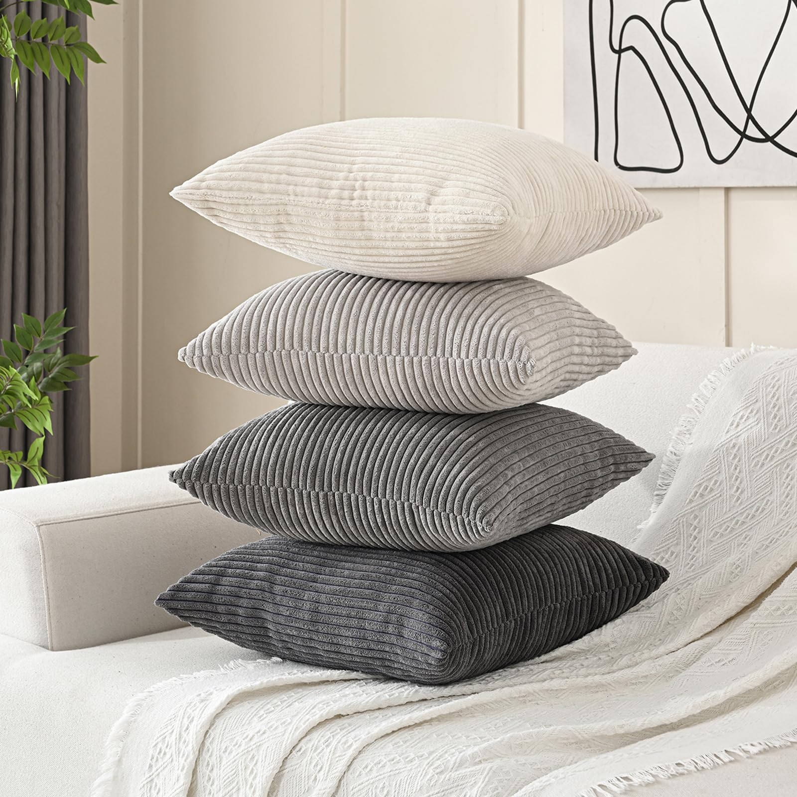 Volcanics pillow cover set4 neutral grey with stripes for modern farmhouse decor.