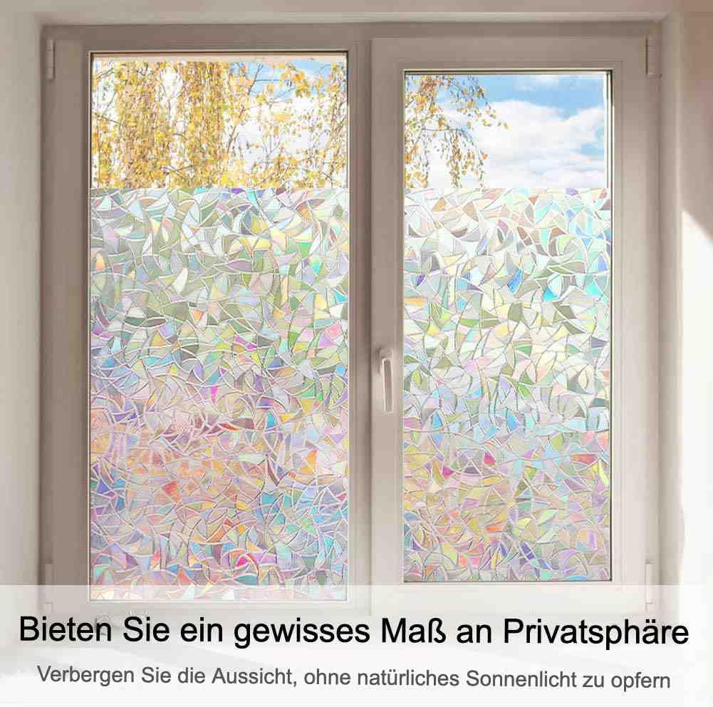 Volcanics rainbow window film catching sunlight for colorful light diffusion.