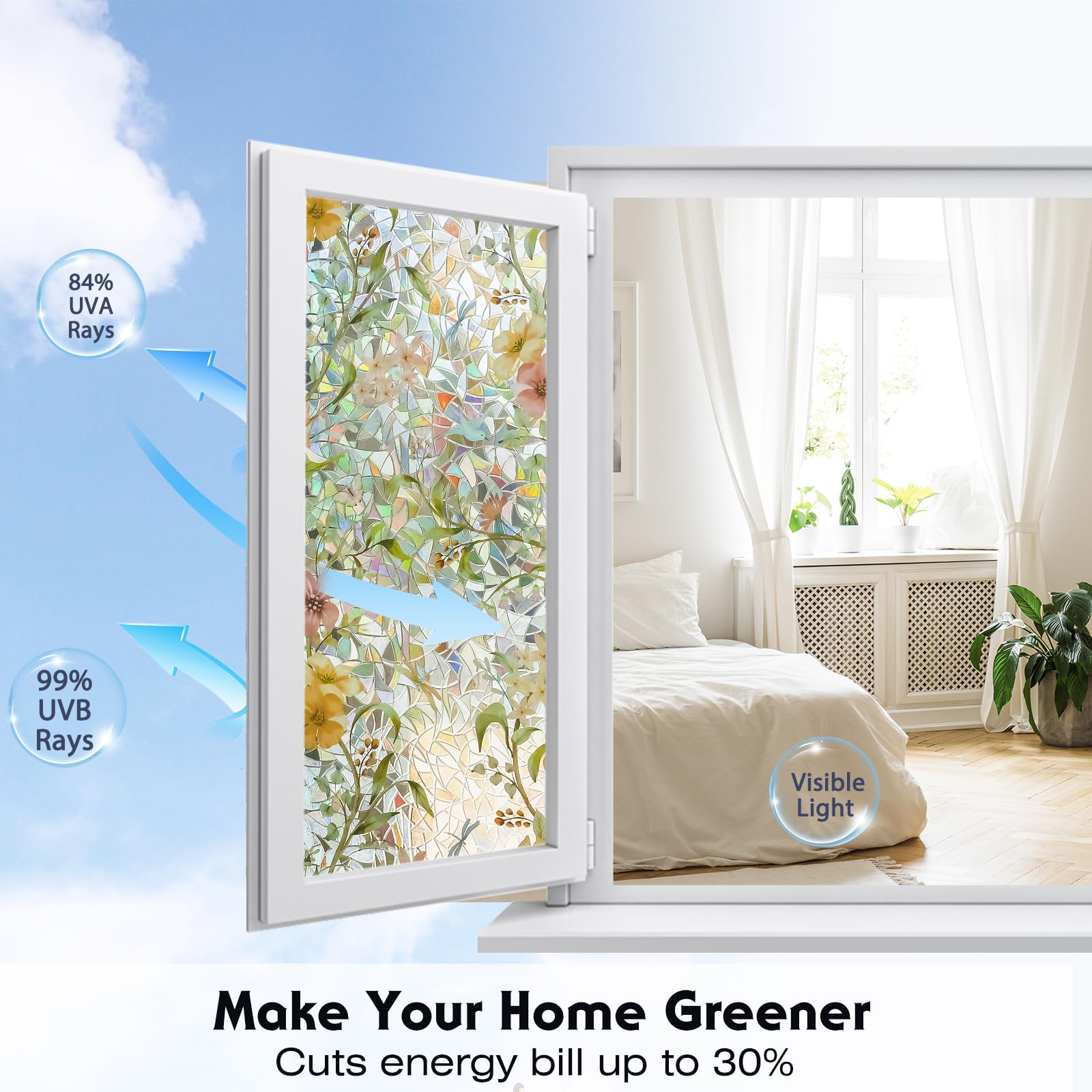 Volcanics UV protection window film blocks sun rays to protect furnishings.