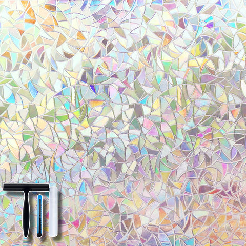 Volcanics window film rainbow glass decal visible with sun, creating colorful patterns and enhanced curb appeal.