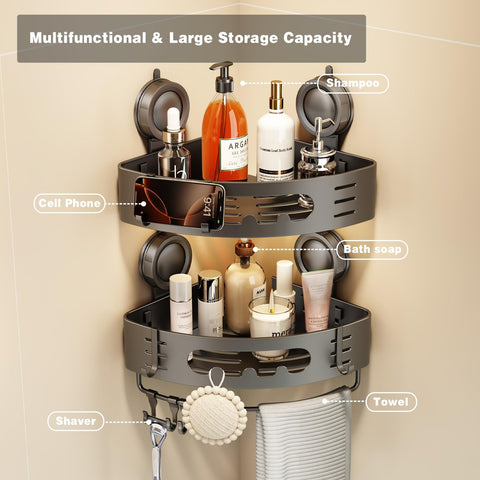 Voldra 2-pack shower caddies demonstrate strong suction with no wall damage