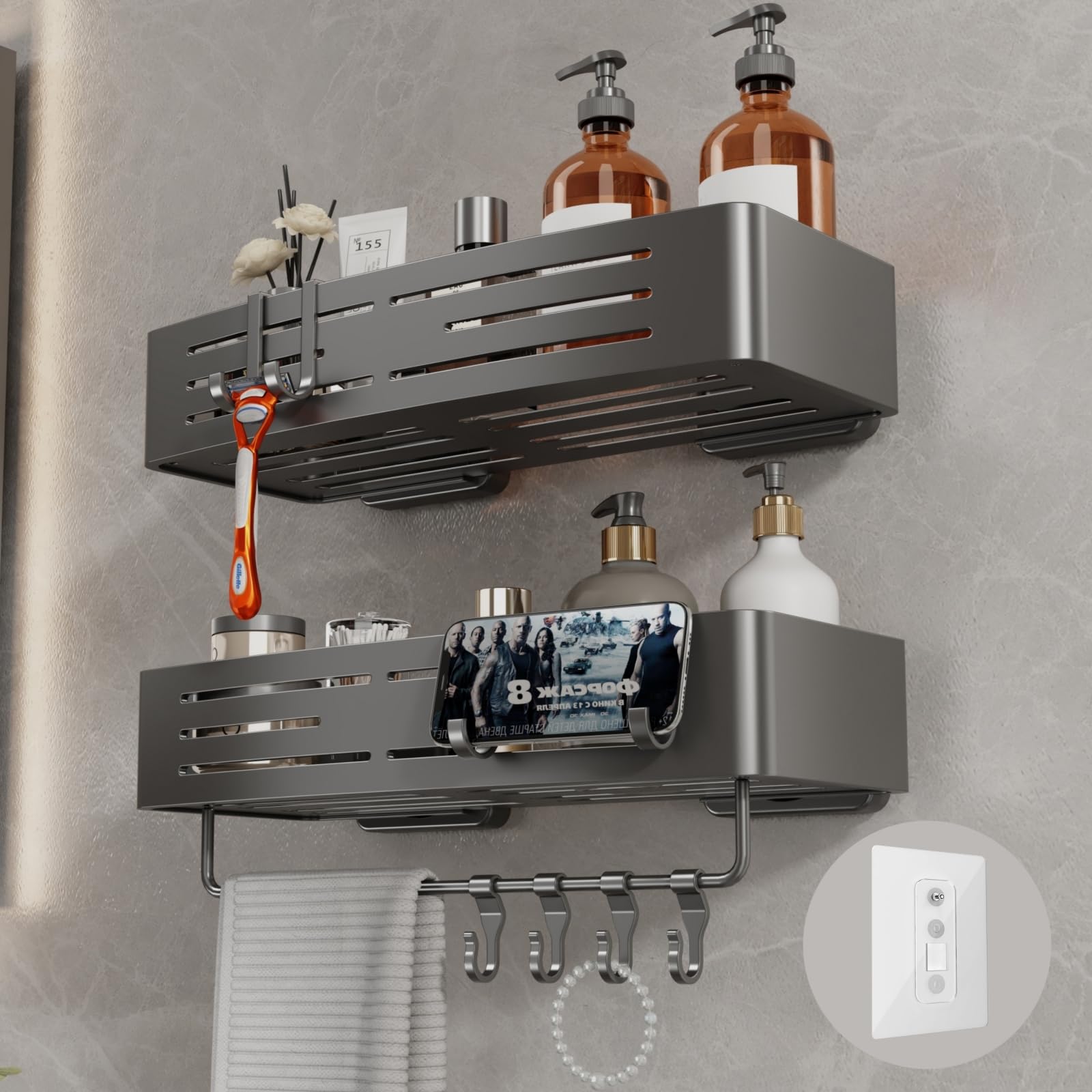 Voldra adhesive shower caddy inside shower keeps shampoo within reach