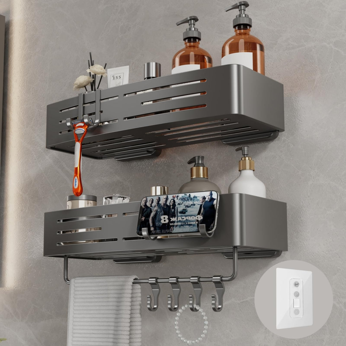 Voldra adhesive shower caddy inside shower keeps shampoo within reach