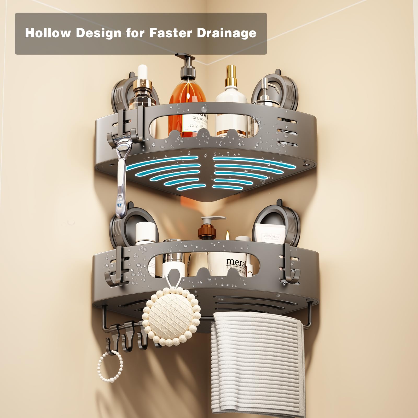 Voldra hollow-design rack facilitates airflow and quick drainage in a humid shower