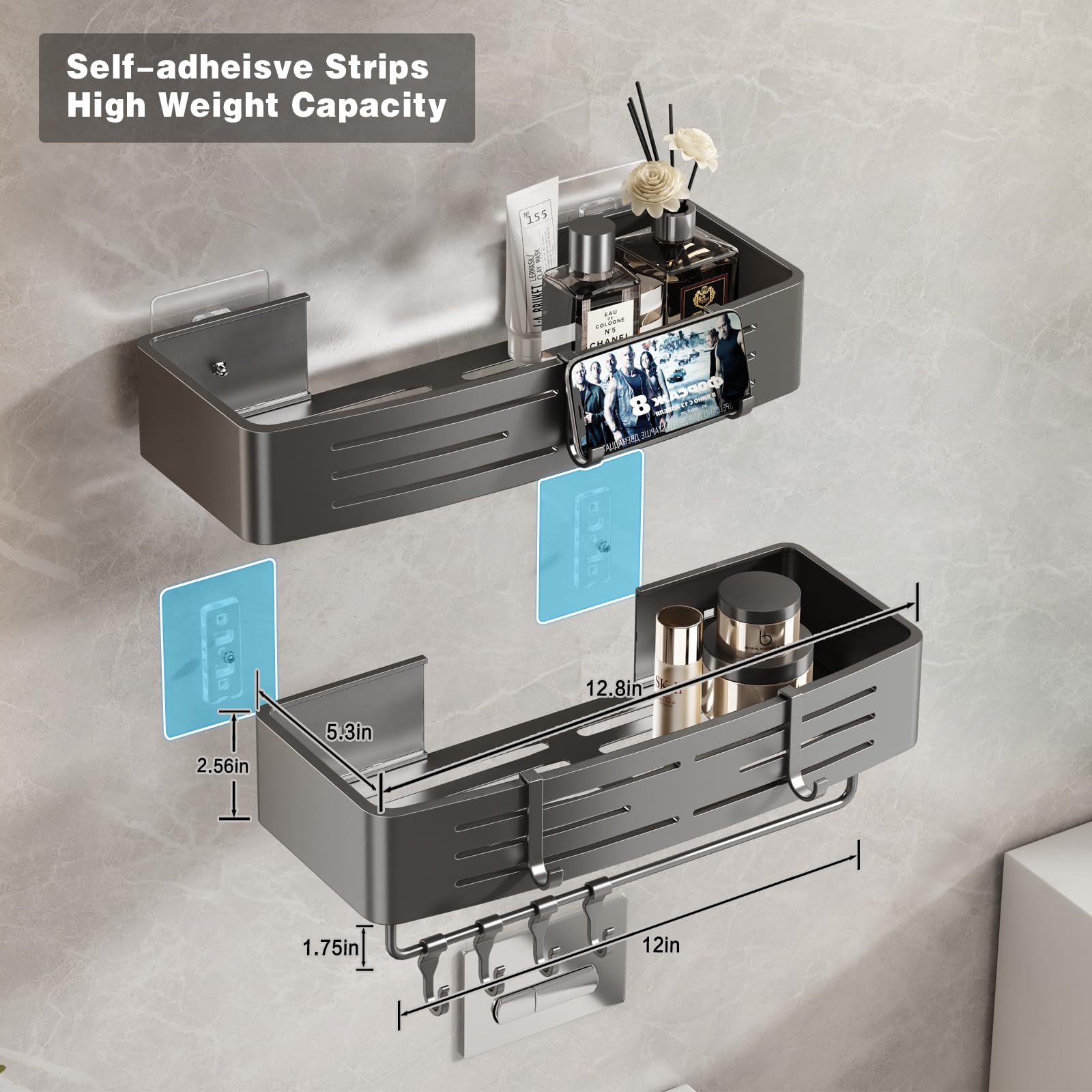 Voldra multi-function storage holds bottles, razors, loofahs tidy