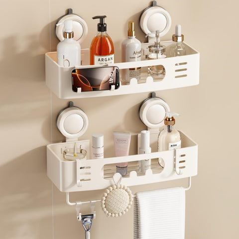 Voldra shower caddy with suction cups keeps bottles organized and off the tub floor