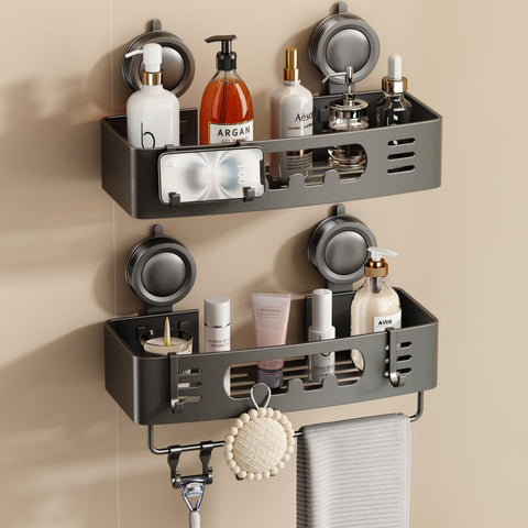 Voldra shower caddy with suction cups mounted on wall for secure shower essentials
