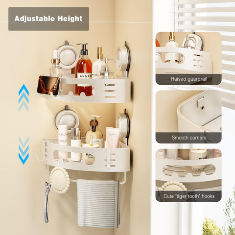 Voldra suction cup with extended height for stable shampoo storage.