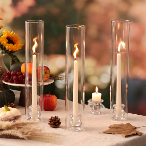 Volens 14-inch chimney cover on tall hurricane glass for windproof candle light.