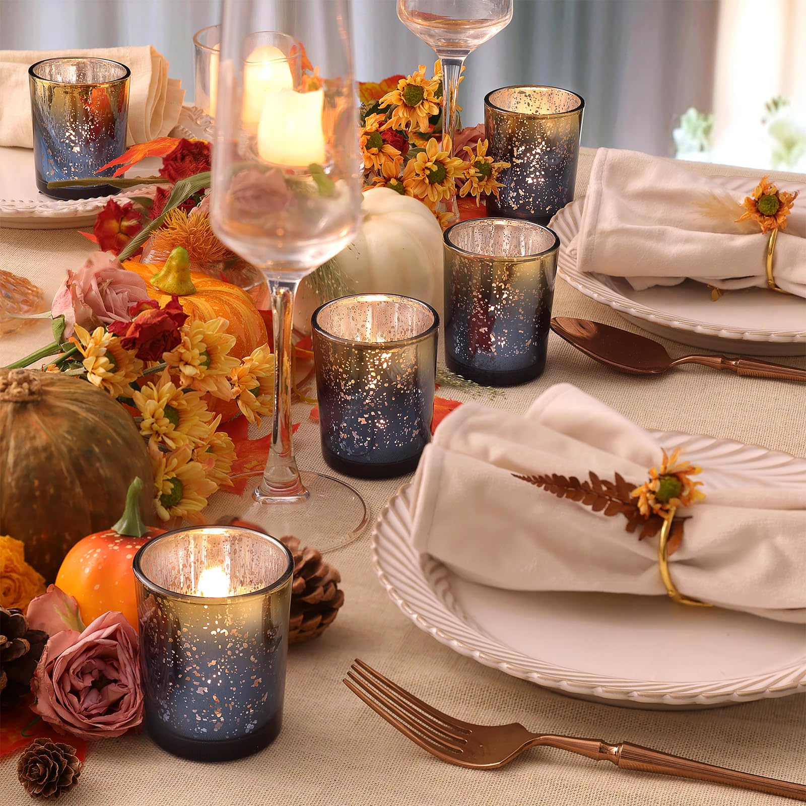 Volens navy with gold top votive holder highlights navy and gold decor for elegant tables