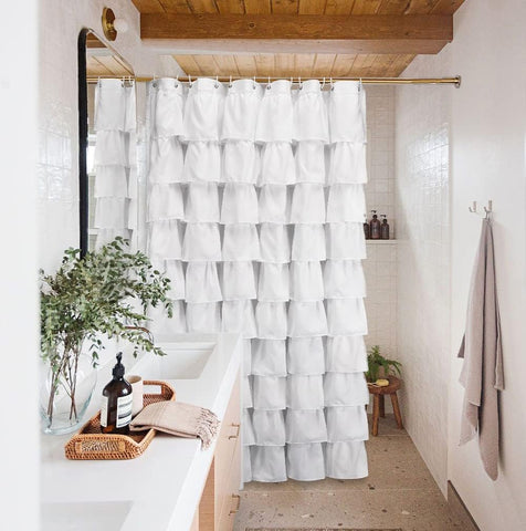 Volens shower curtain drying scene demonstrating quick-drying fabric