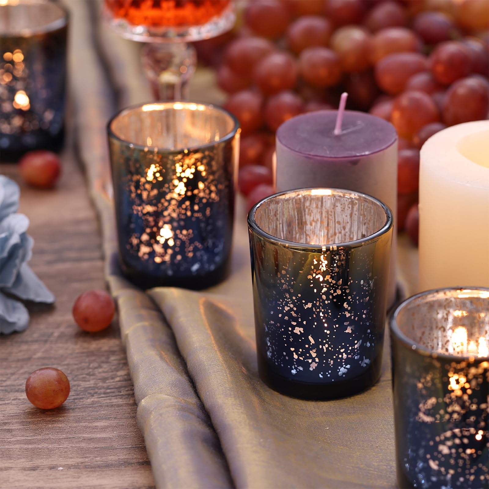 Volens speckled mercury glass candle holder adds shimmer to romantic table settings