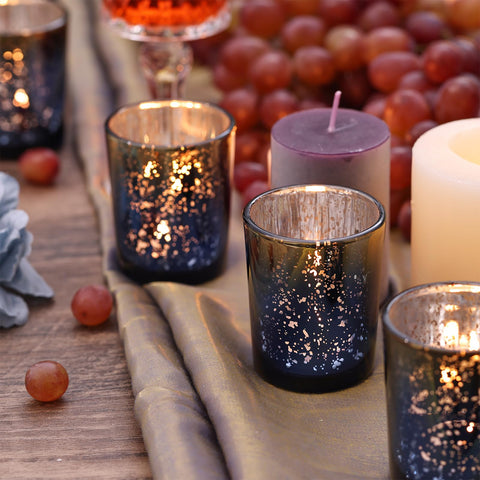 Volens speckled mercury glass candle holder adds shimmer to romantic table settings