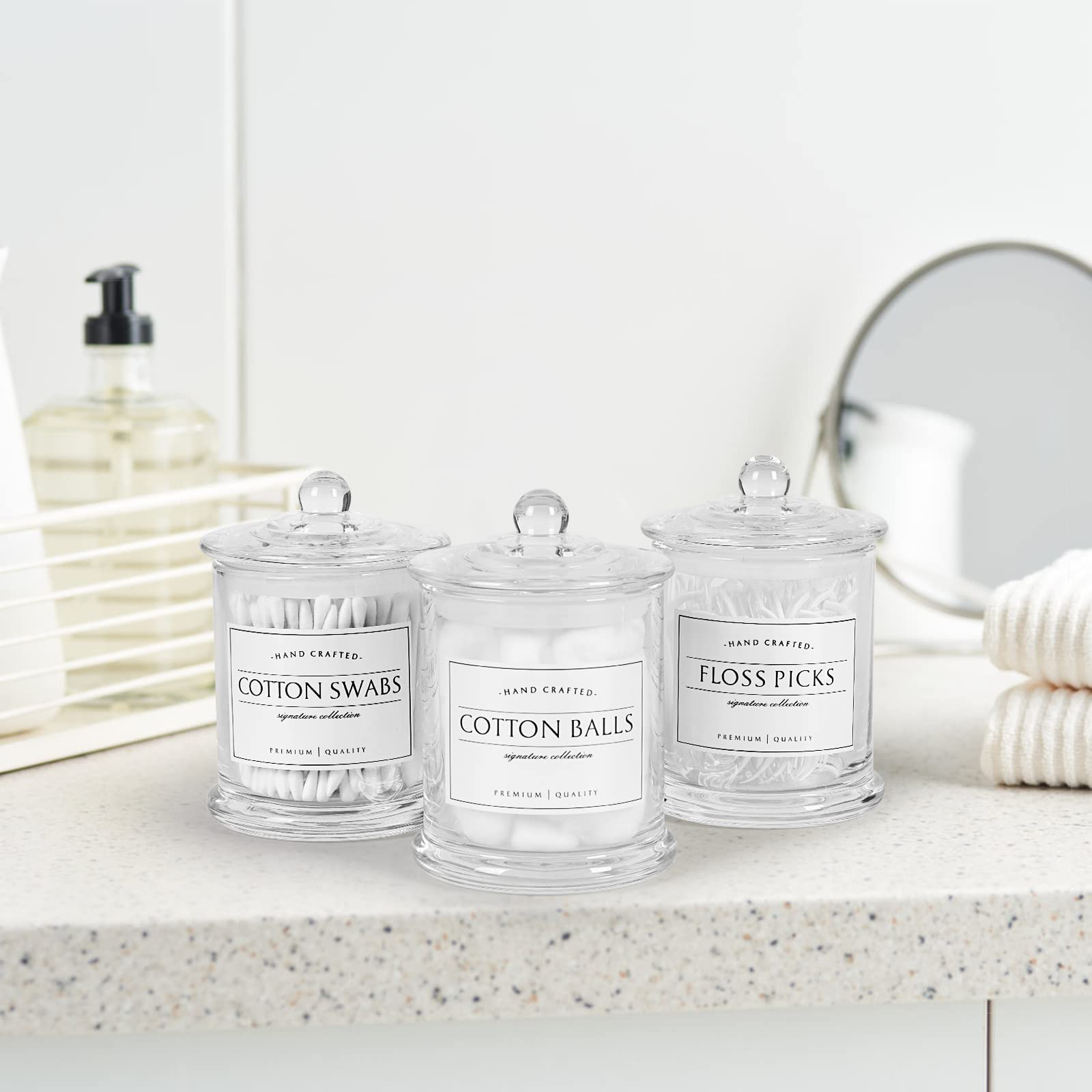 Volisnova clear glass jars adding elegance to bathroom storage