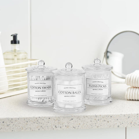 Volisnova clear glass jars adding elegance to bathroom storage