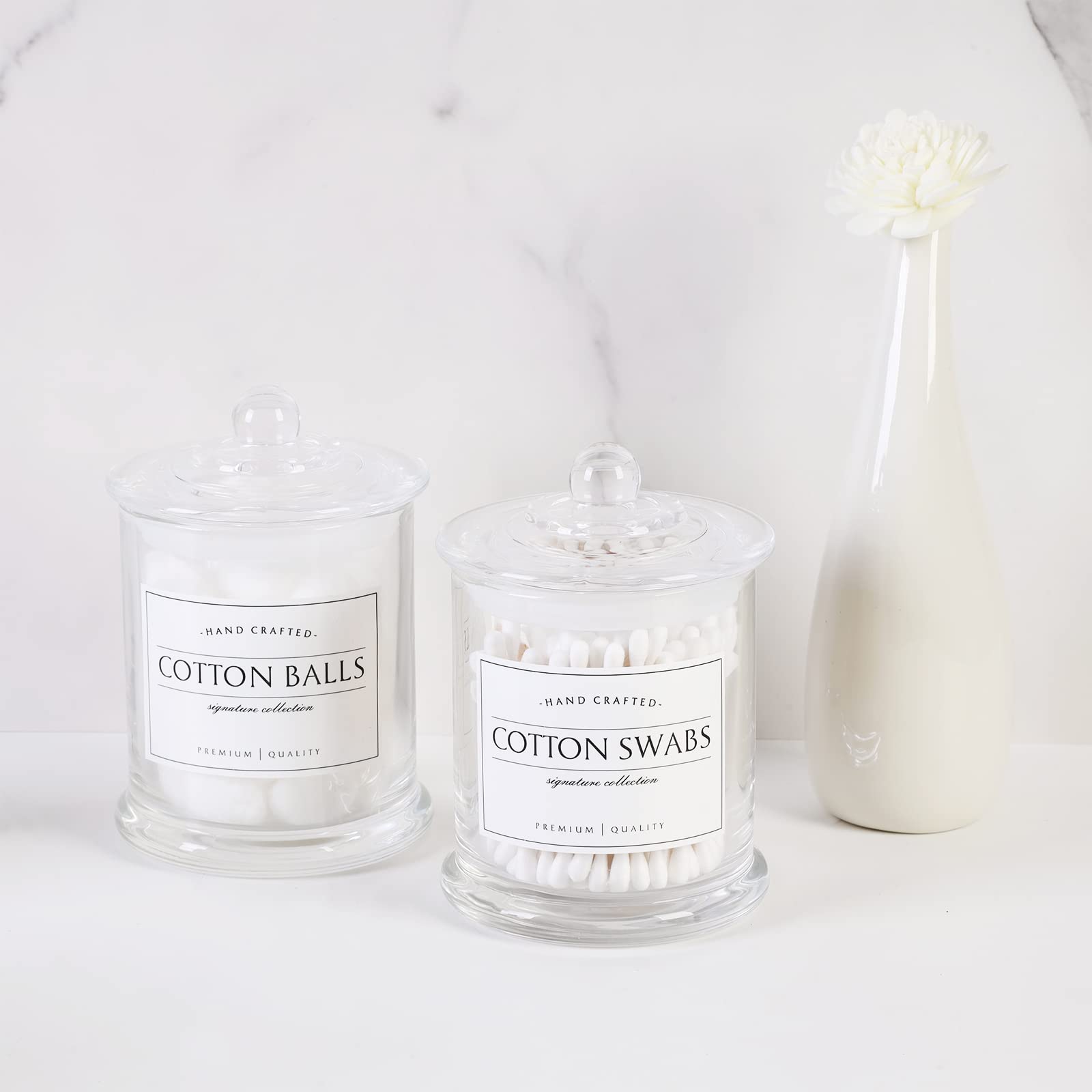 Volisnova cotton ball holder jars with glass design for vanity organization