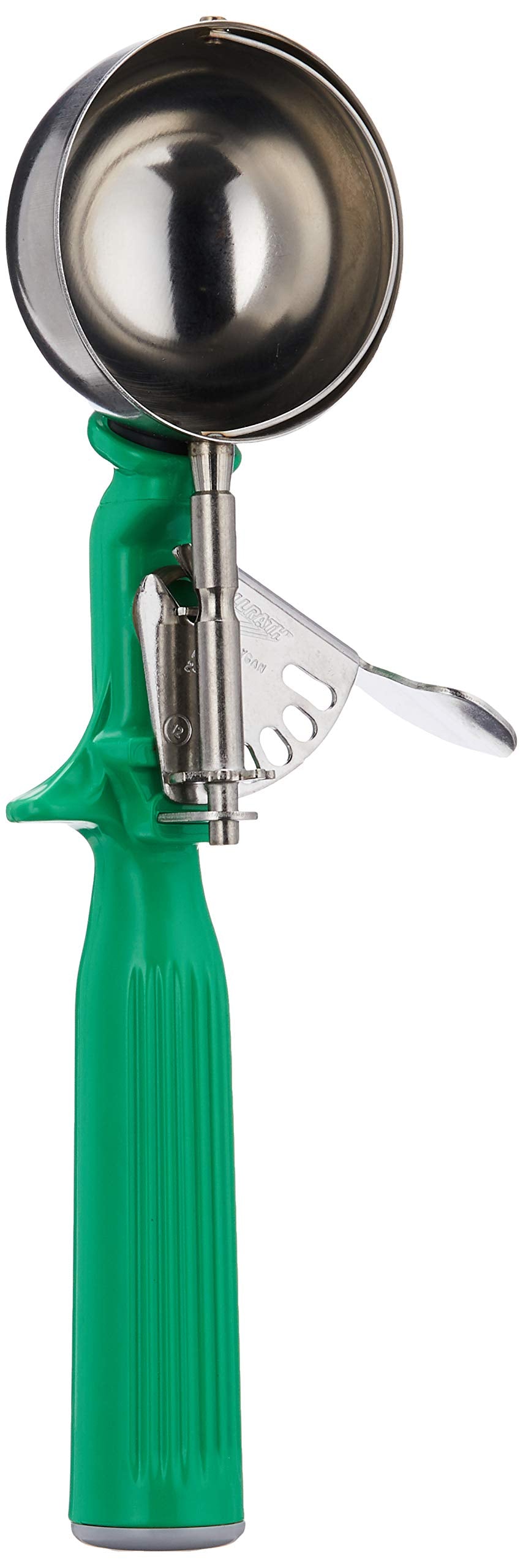 Vollrath disher with green handle for precise portioning and easy size selection