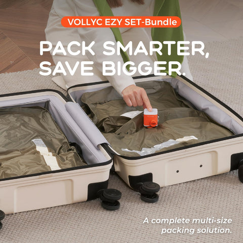 VOLLYC 4-in-1 vacuum bag 18L demonstrates compact packing for carry-on luggage