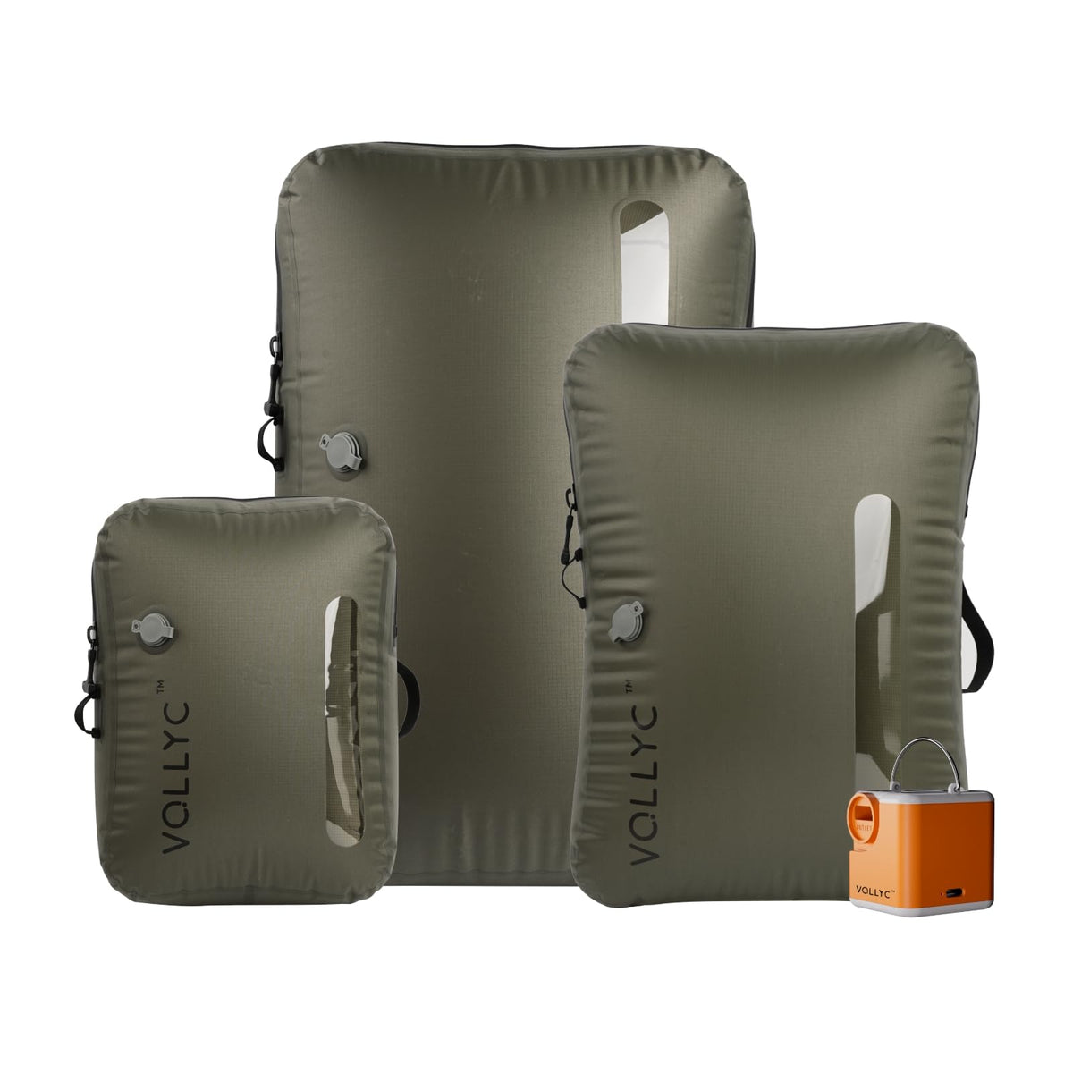VOLLYC 4-in-1 vacuum bags with pump show space-saving packing for travel