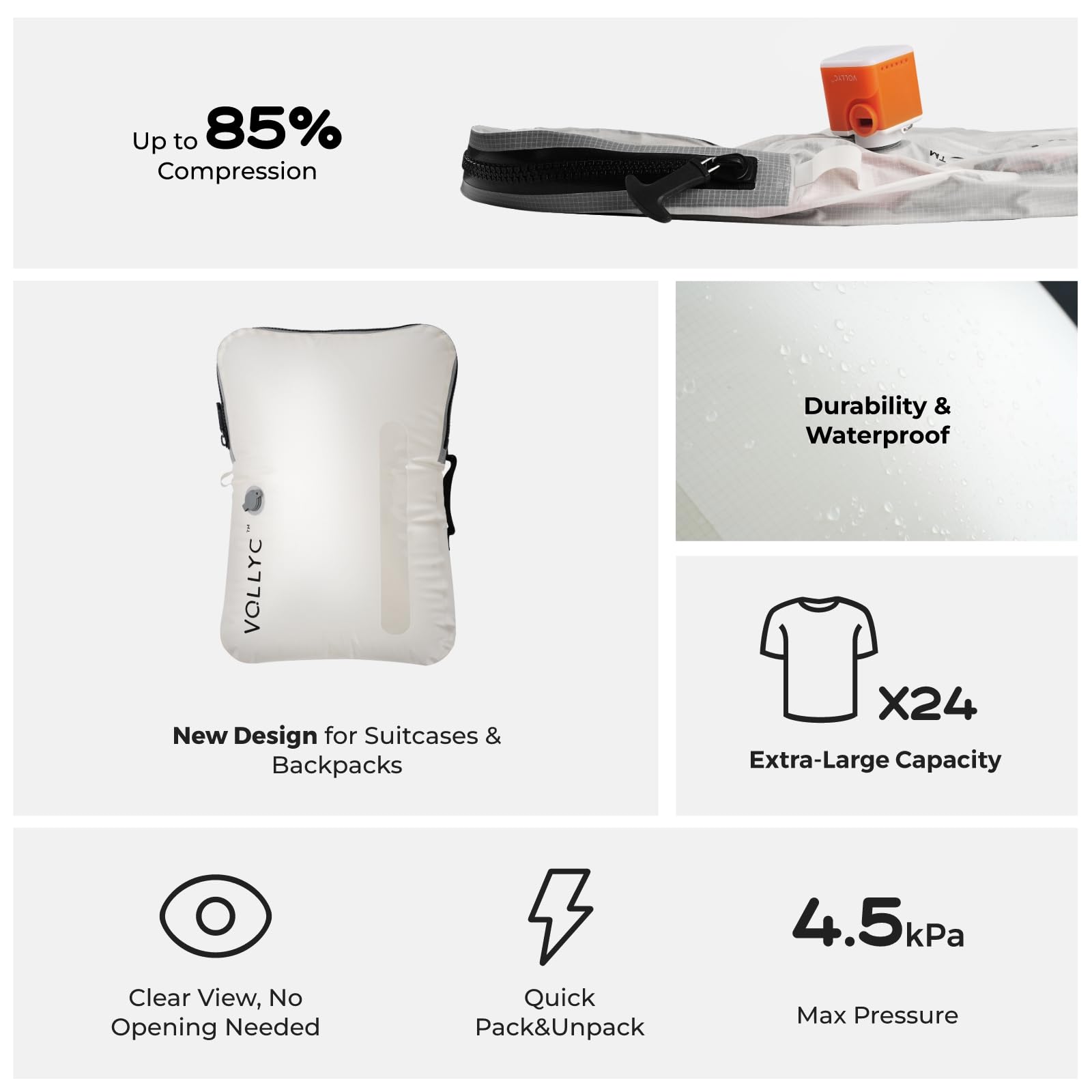 VOLLYC travel vacuum bags save space up to 85 percent