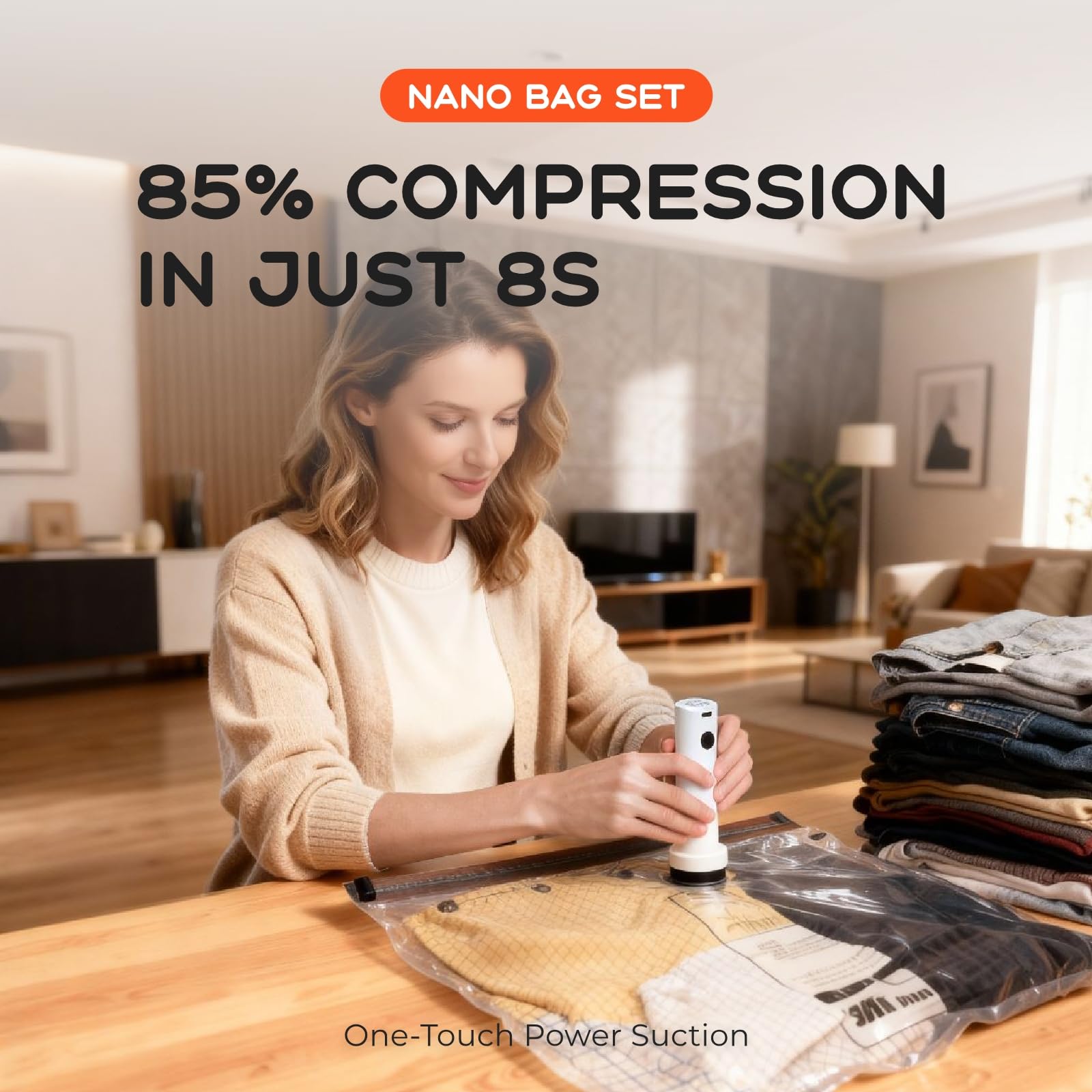 VOLLYC USB-C rechargeable pump beside bags for on the go compression