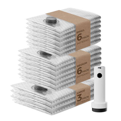 VOLLYC vacuum bags with pump demonstrate compact travel storage