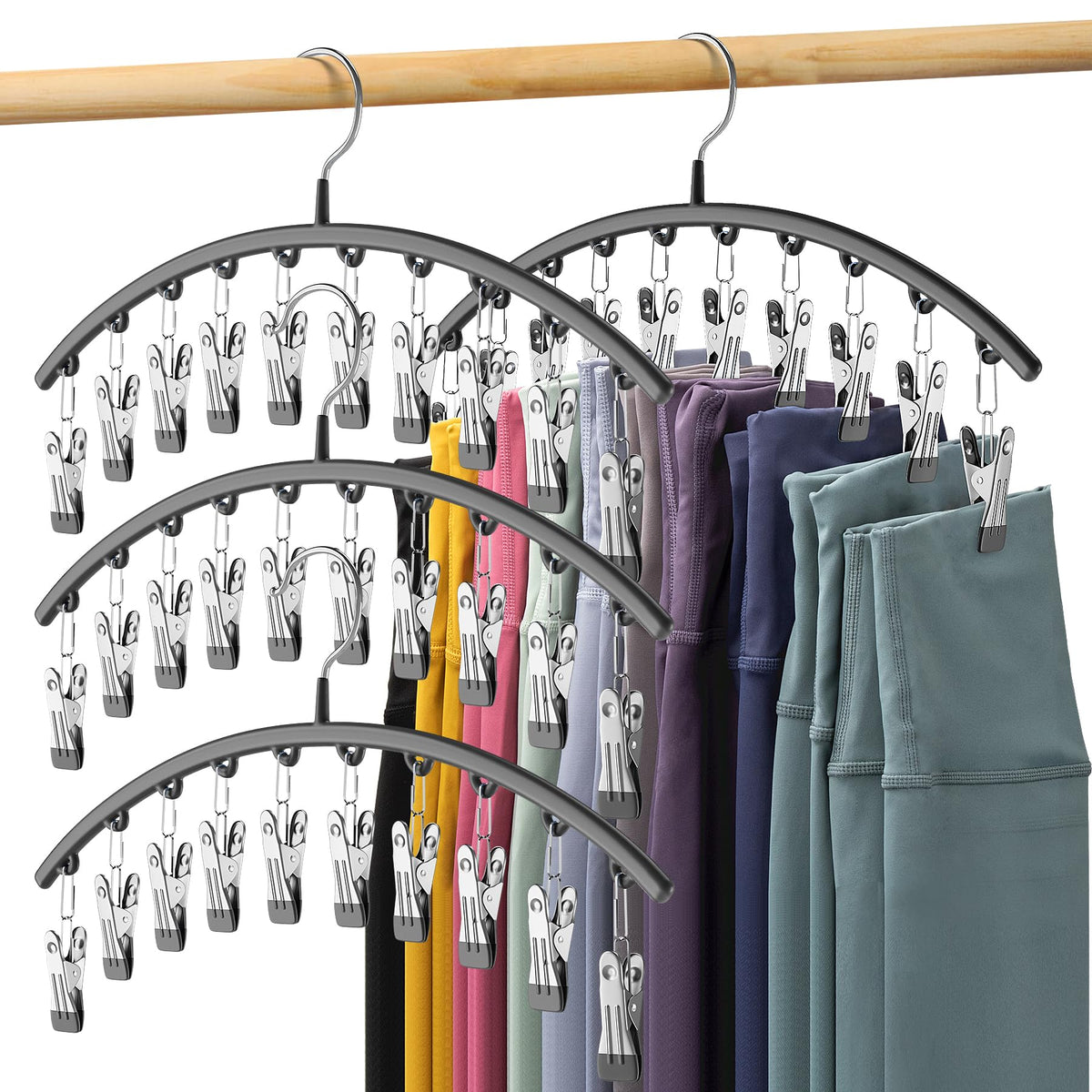 Volnamal leggings hanger 4-pack keeps closet neatly organized and accessible.