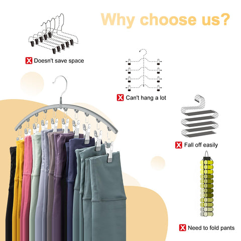 Volnamal metal yoga pants hanger with ten clips keeps leggings neatly arranged.