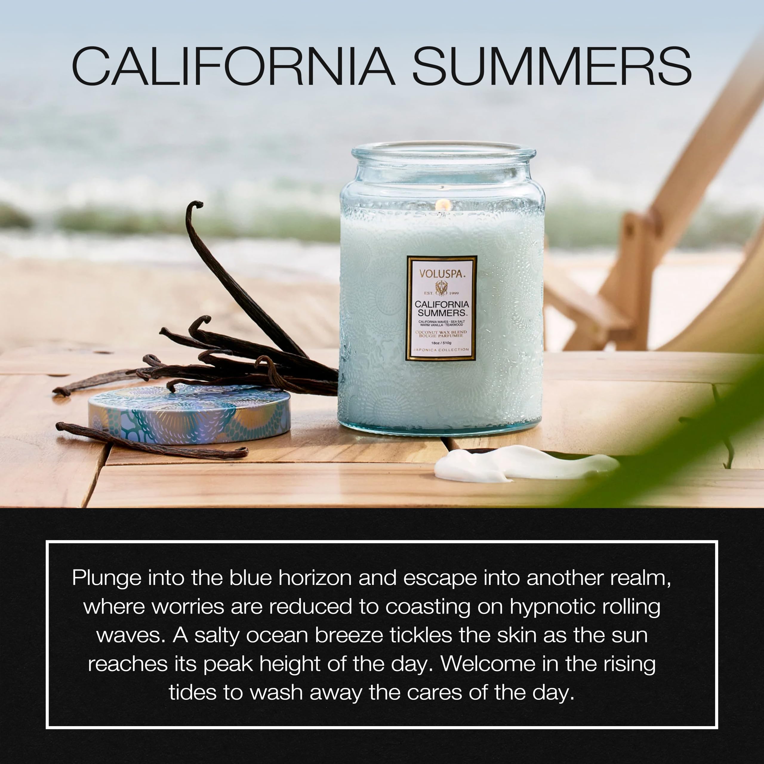 Voluspa California Summers coconut wax close-up highlighting clean burn and refined fragrance.