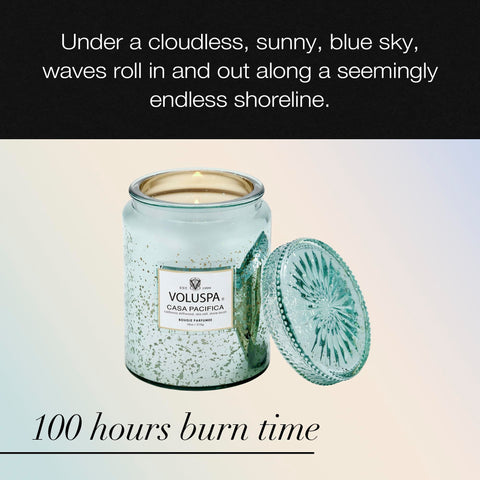 Voluspa Casa Pacifica aquatic fragrance notes of driftwood and sea salt for coastal vibes.