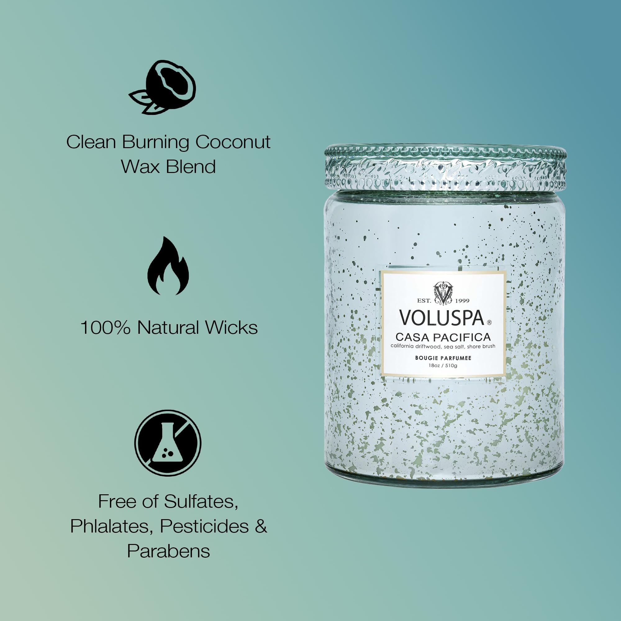 Voluspa Casa Pacifica gold glass jar adds premium touch to living spaces.