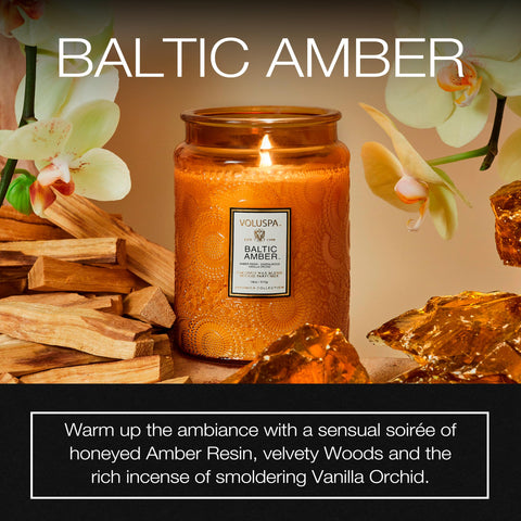Voluspa coconut wax blend candle highlighting clean burn and fragrance.