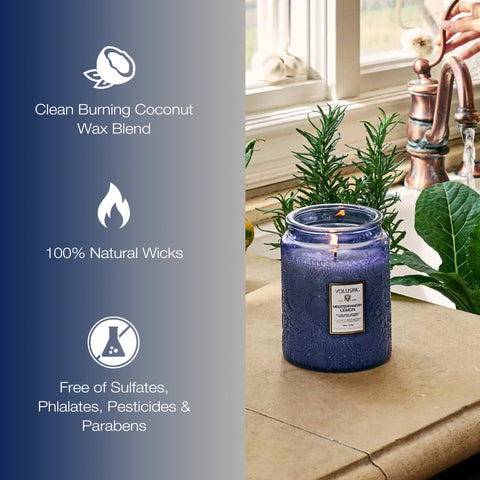 Voluspa coconut wax blend ingredients label indicates clean burning