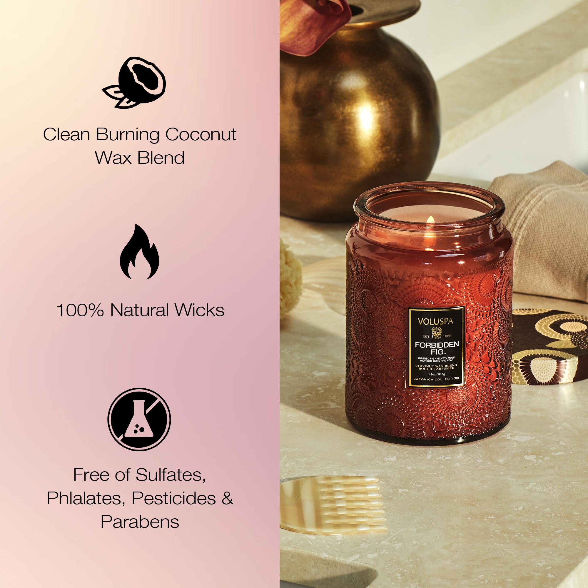 Voluspa Forbidden Fig fragrance notes: fig, musk, rose and leaf