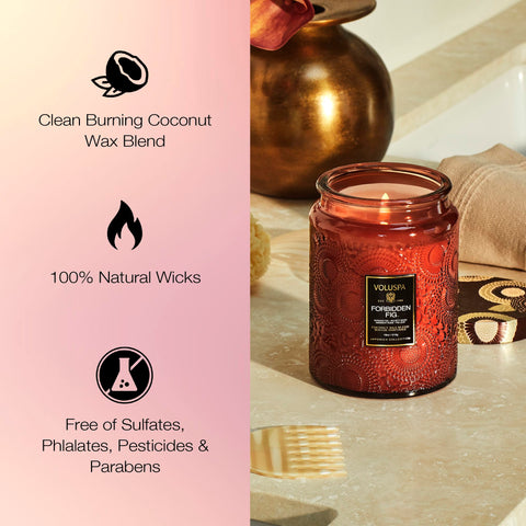 Voluspa Forbidden Fig fragrance notes: fig, musk, rose and leaf
