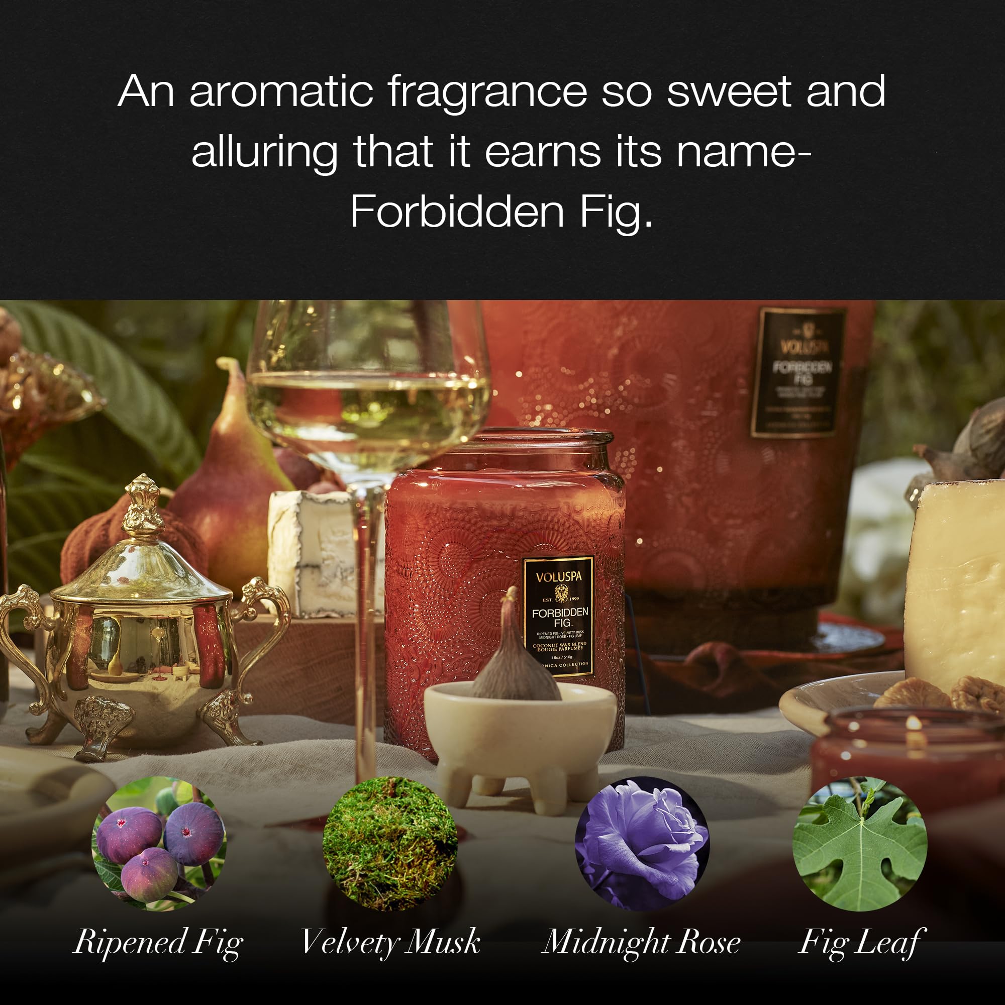 Voluspa Forbidden Fig candle in decorative glass jar enhancing home decor